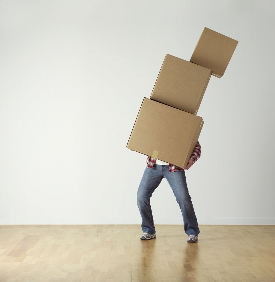 Moving boxes stacked and ready for self storage